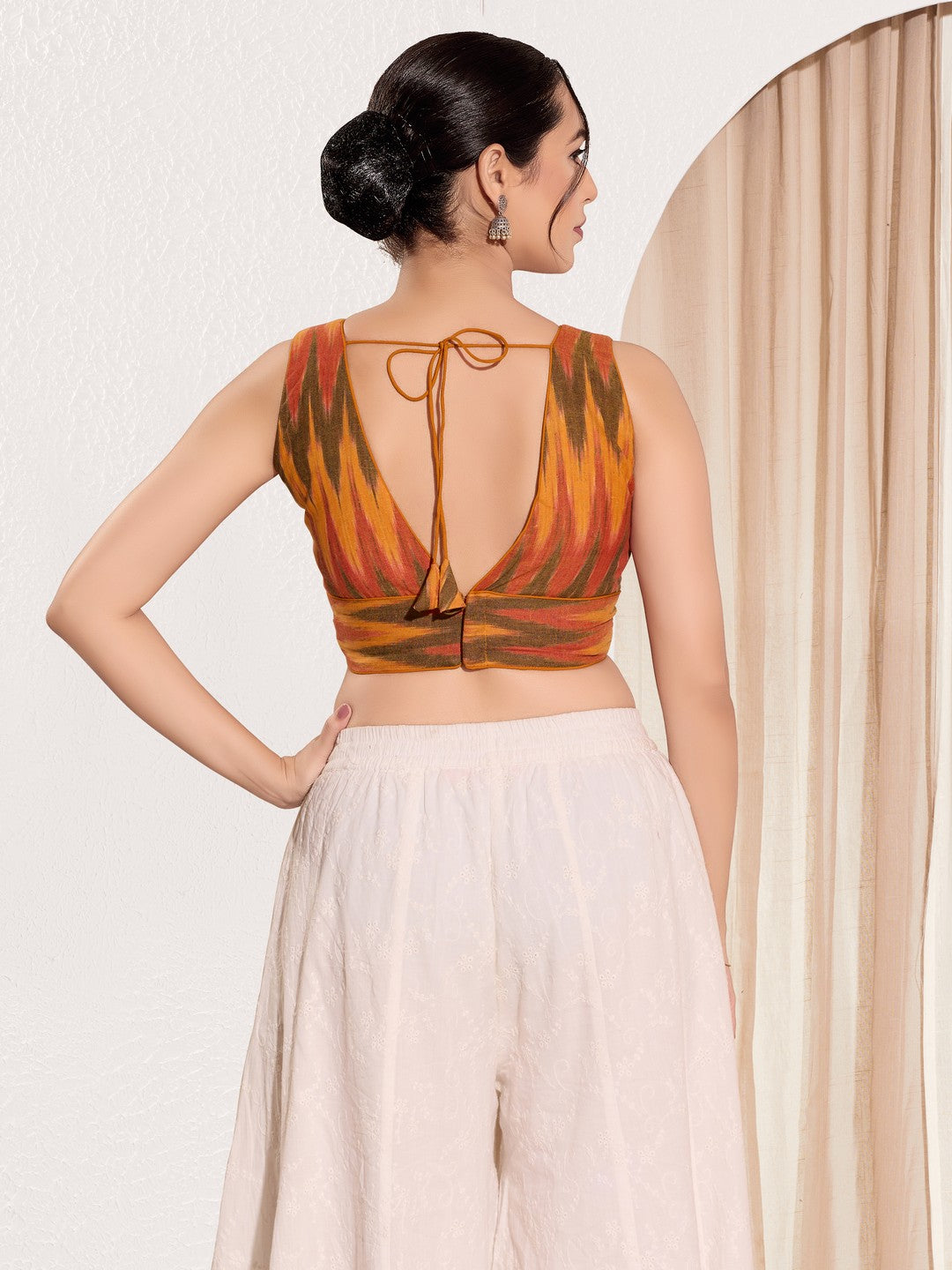 Ikat Cotton Yoke Sleeveless Blouse