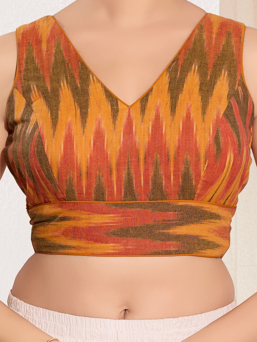 Ikat Cotton Yoke Sleeveless Blouse
