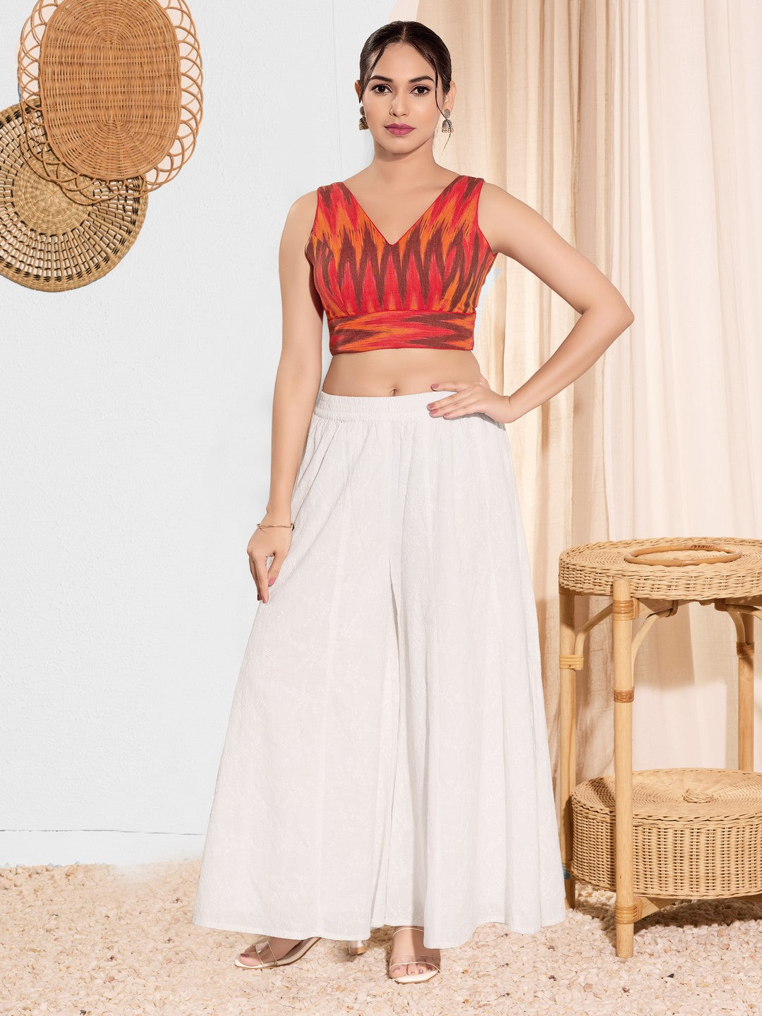 Ikat Cotton Yoke Sleeveless Blouse