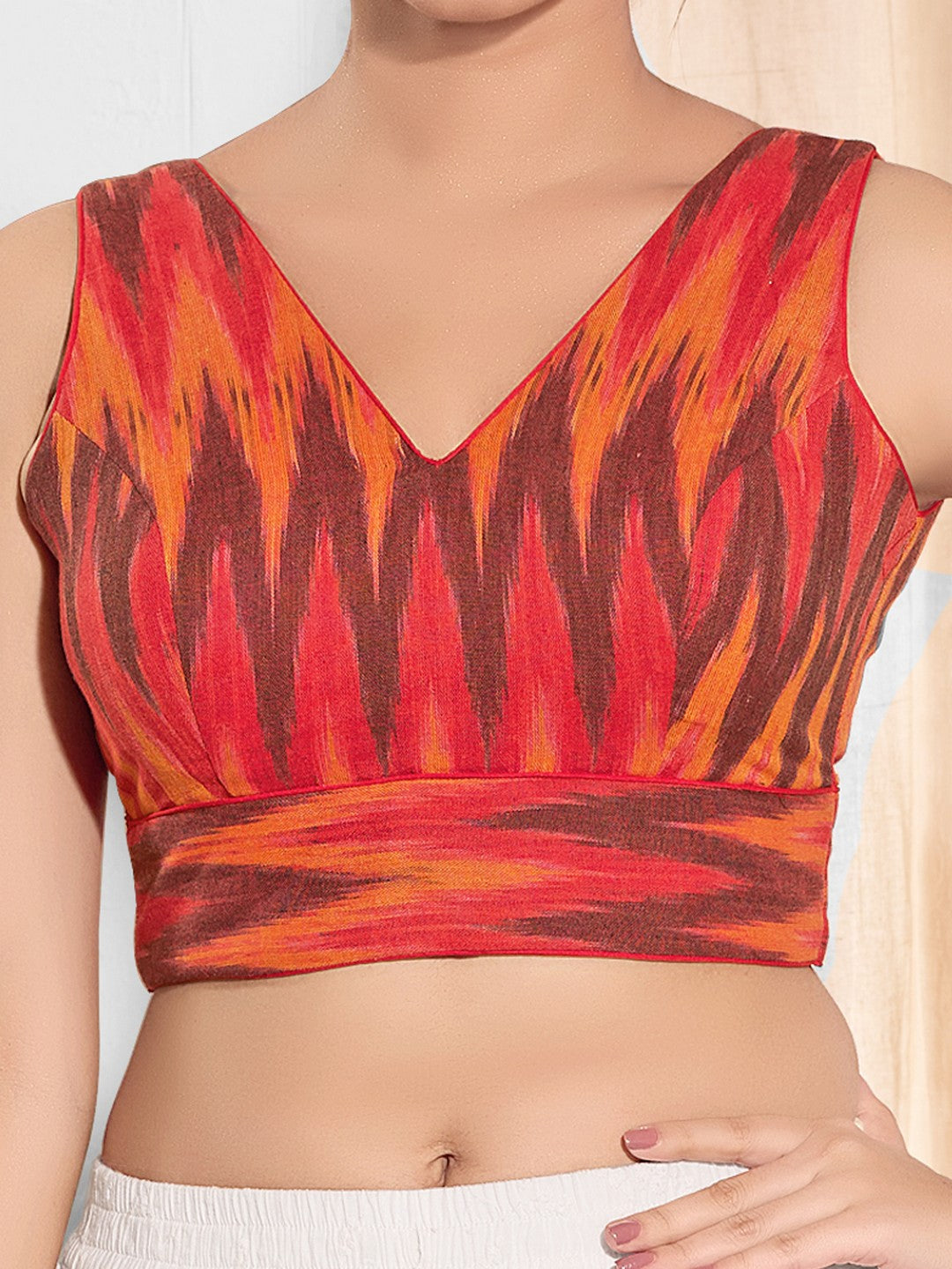 Ikat Cotton Yoke Sleeveless Blouse