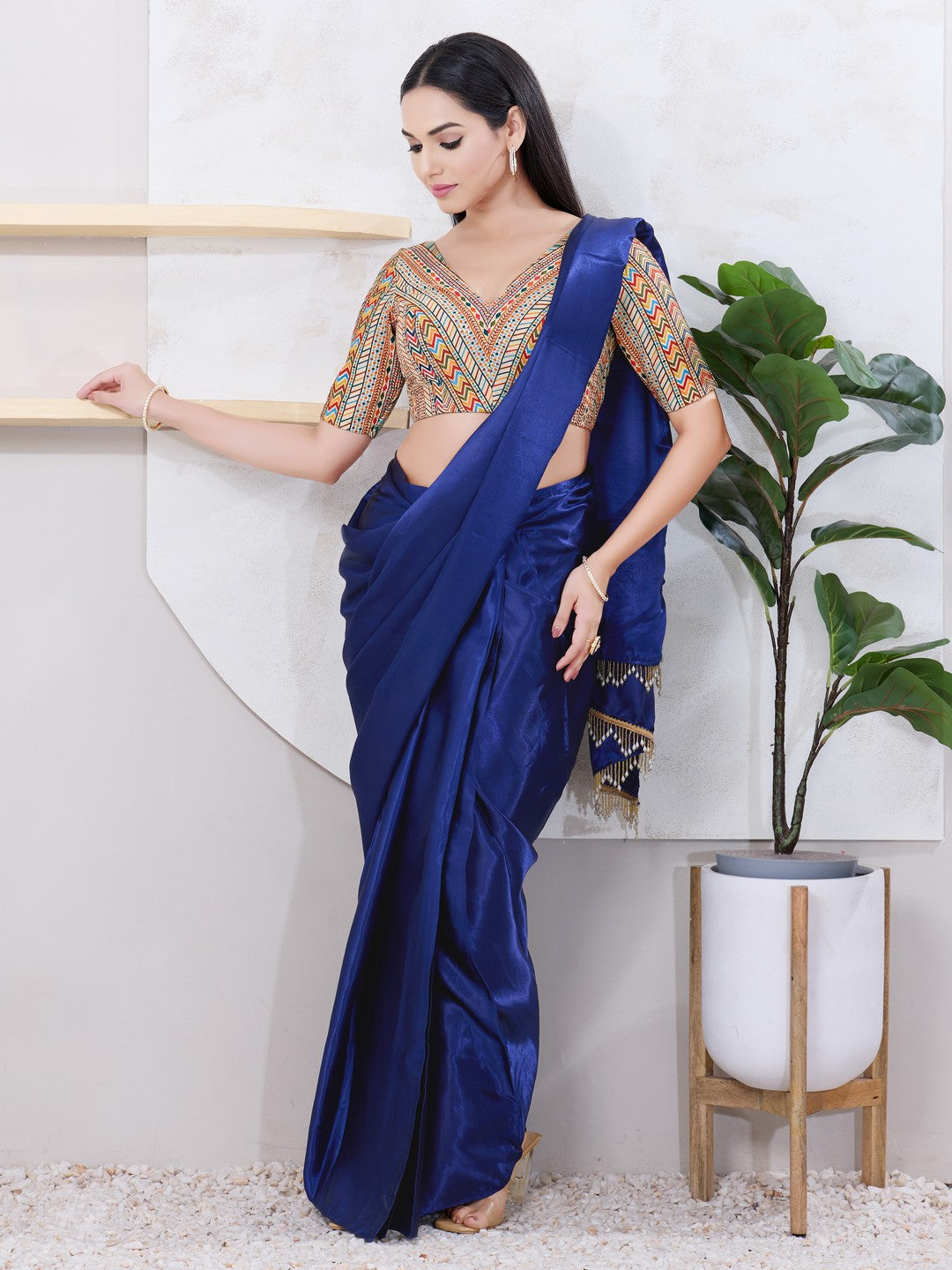 Milti Printed V Neck Shifli Blouse