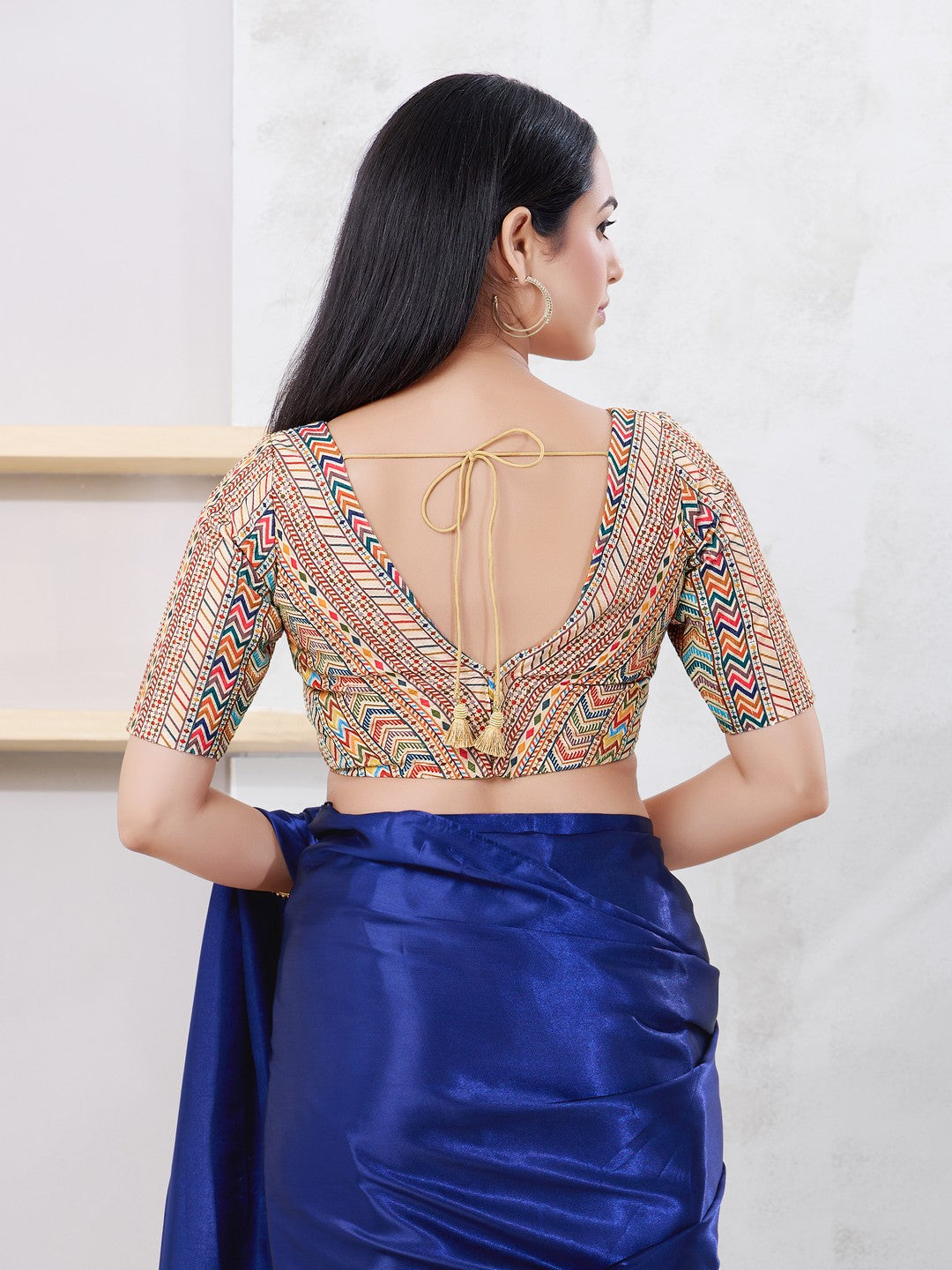 Milti Printed V Neck Shifli Blouse