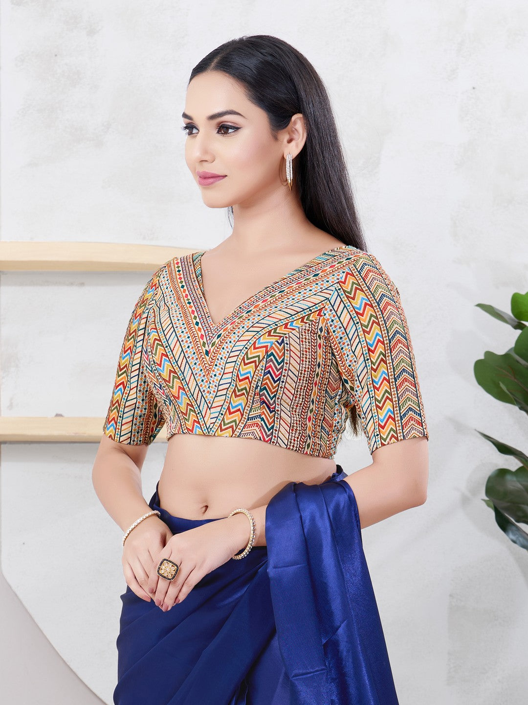 Milti Printed V Neck Shifli Blouse