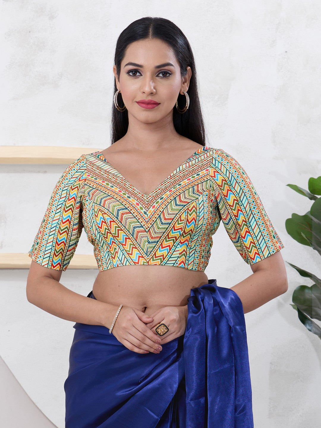 Milti Printed V Neck Shifli Blouse