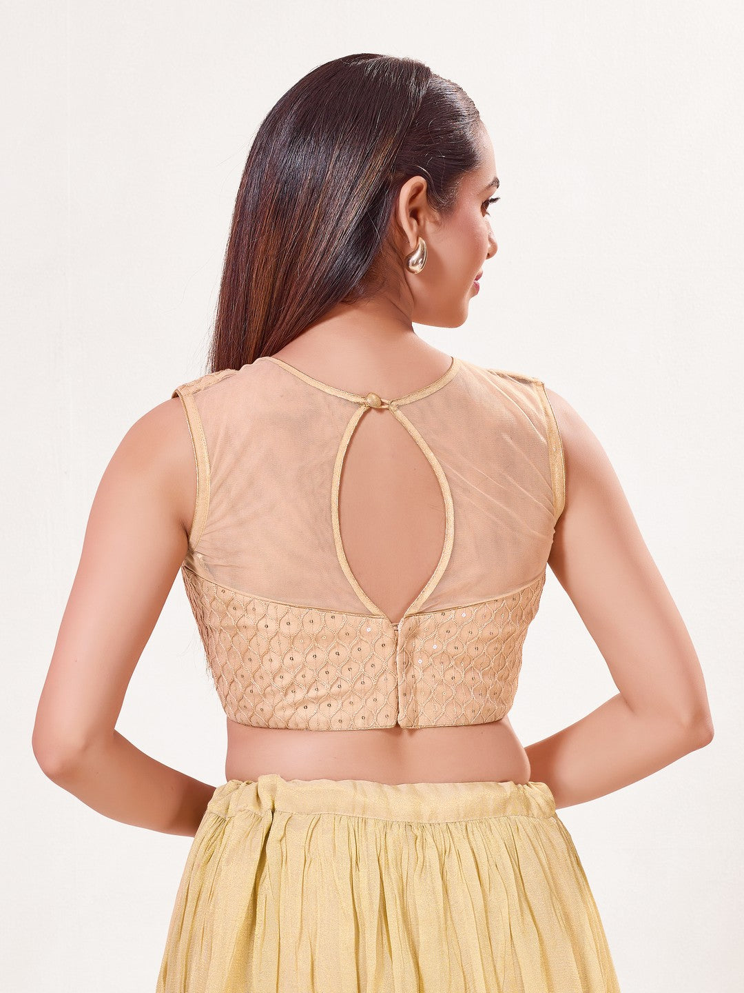 Designer Ner Blouse With Plain Net Neck Pattern