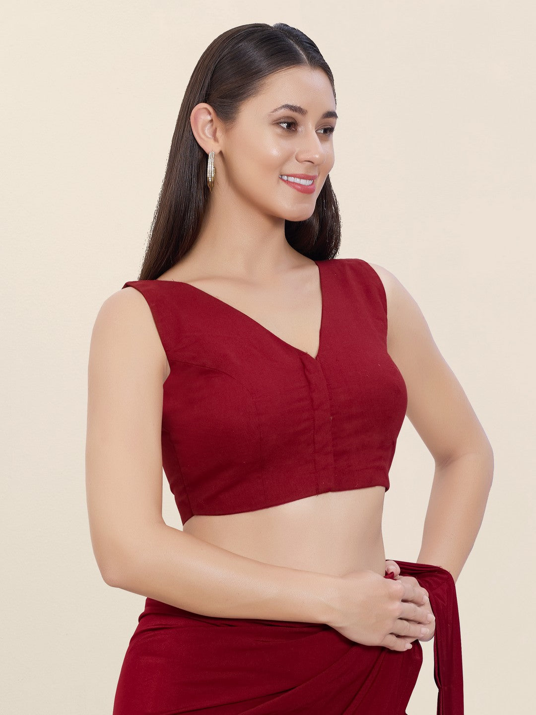 Plain Cotton Solid High Neck Blouse
