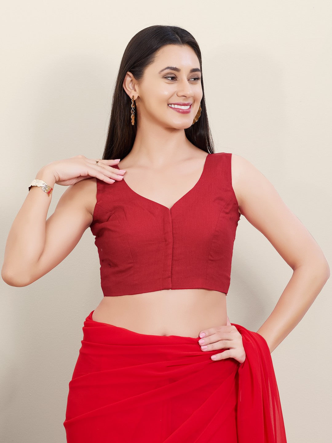 Plain Cotton Solid High Neck Blouse