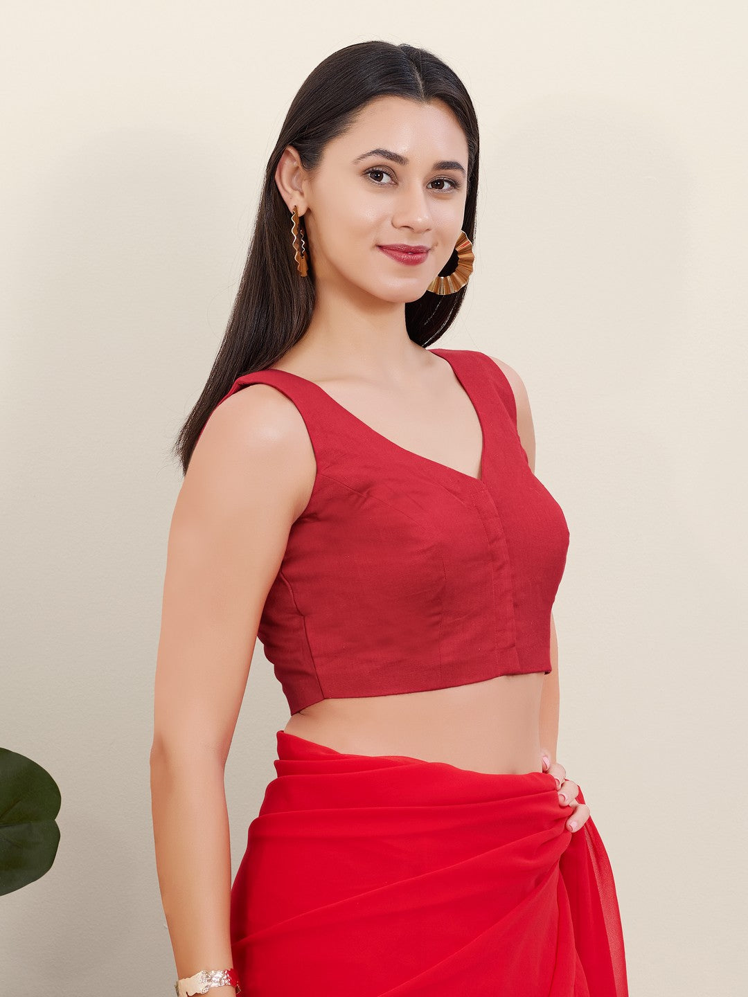 Plain Cotton Solid High Neck Blouse