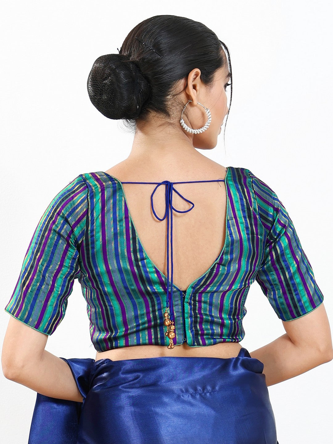 Stripe Brocade V Neck Blouse