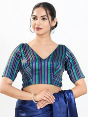 Stripe Brocade V Neck Blouse