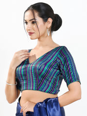 Stripe Brocade V Neck Blouse
