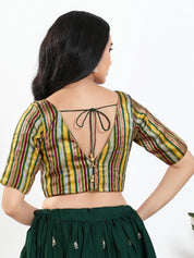 Stripe Brocade V Neck Blouse