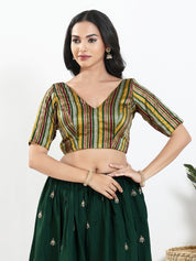 Stripe Brocade V Neck Blouse