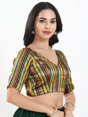 Stripe Brocade V Neck Blouse
