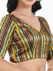 Stripe Brocade V Neck Blouse