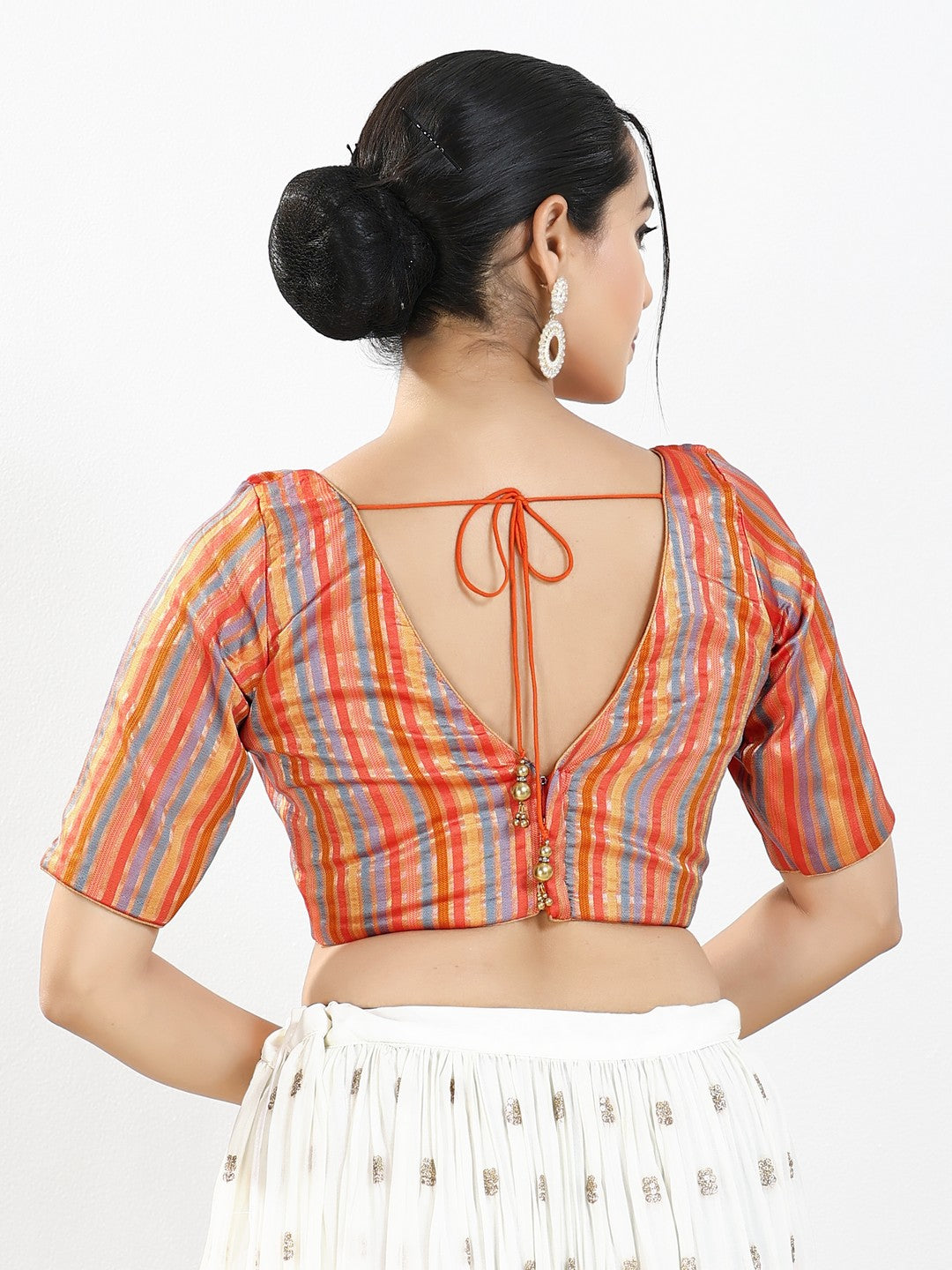 Stripe Brocade V Neck Blouse