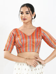 Stripe Brocade V Neck Blouse