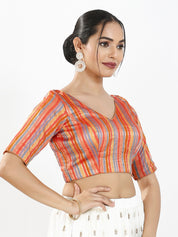 Stripe Brocade V Neck Blouse