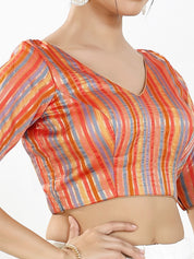 Stripe Brocade V Neck Blouse
