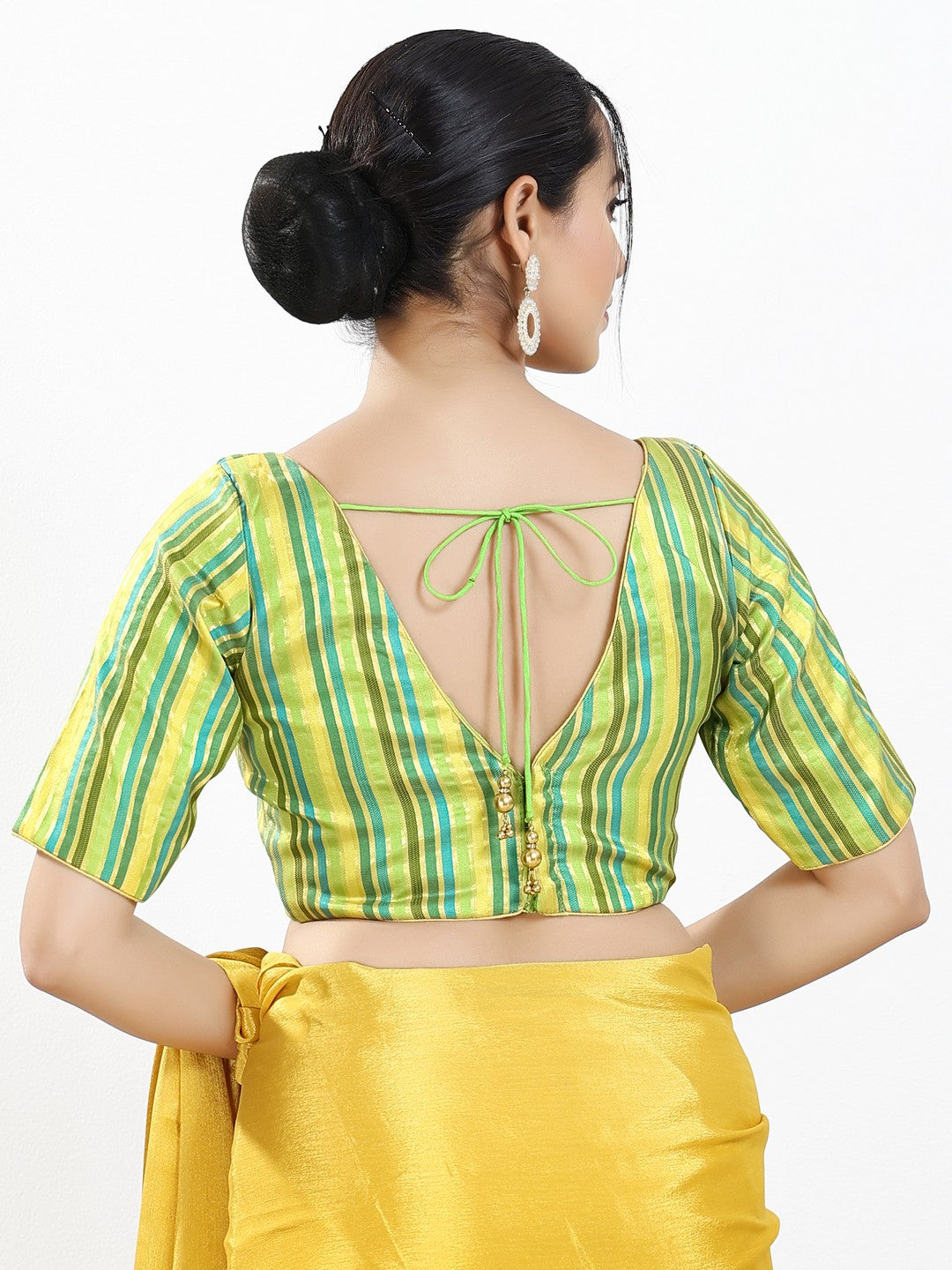 Stripe Brocade V Neck Blouse