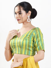 Stripe Brocade V Neck Blouse