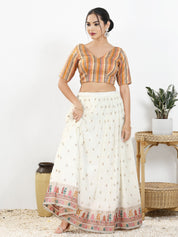 Stripe Brocade V Neck Blouse