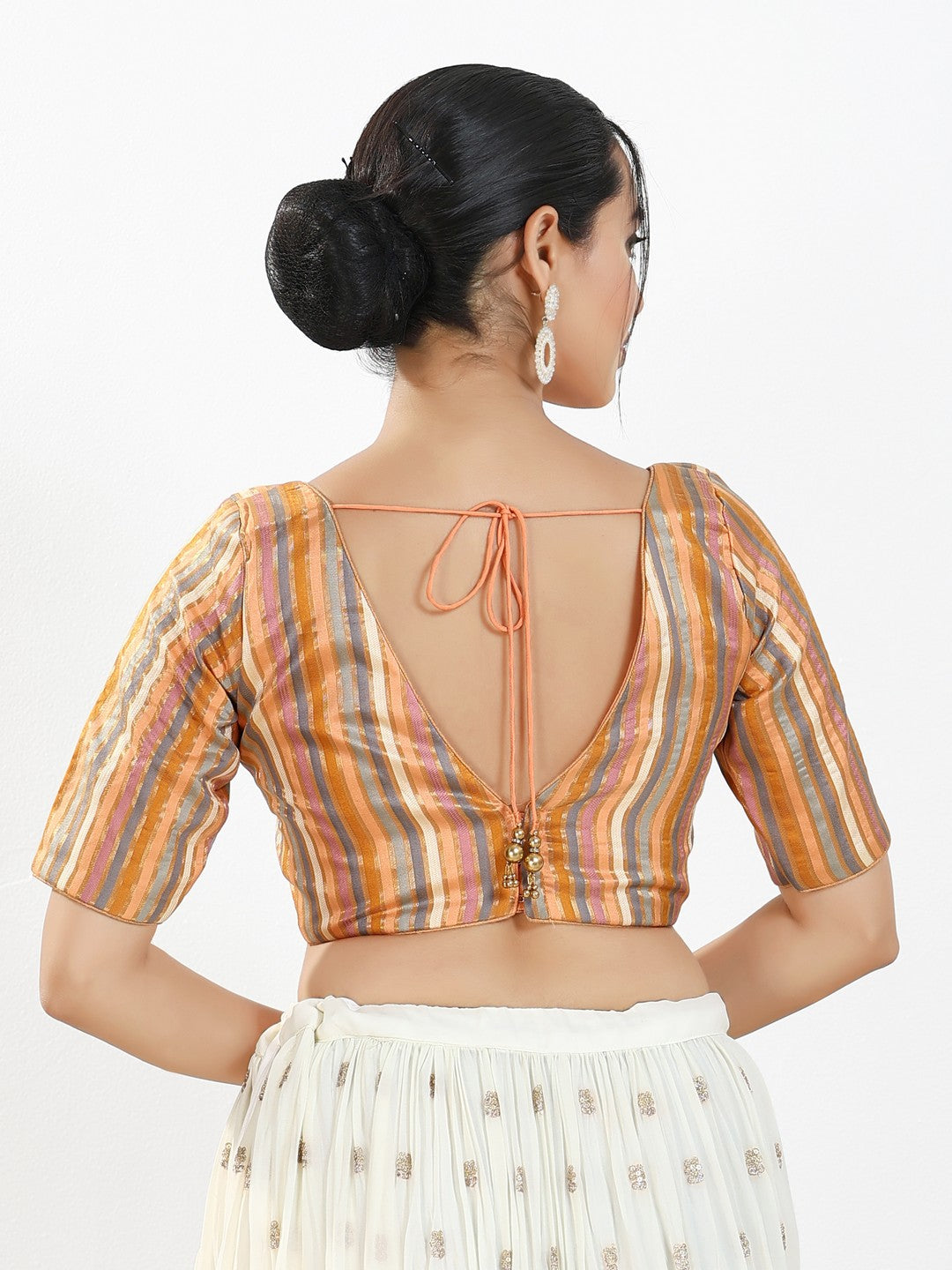 Stripe Brocade V Neck Blouse