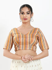 Stripe Brocade V Neck Blouse