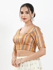 Stripe Brocade V Neck Blouse