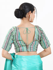 Stripe Brocade V Neck Blouse
