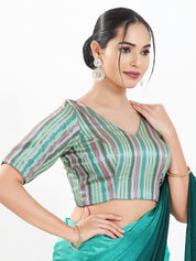 Stripe Brocade V Neck Blouse