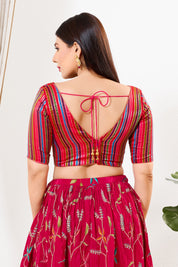 Stripe Brocade V Neck Blouse