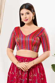 Stripe Brocade V Neck Blouse