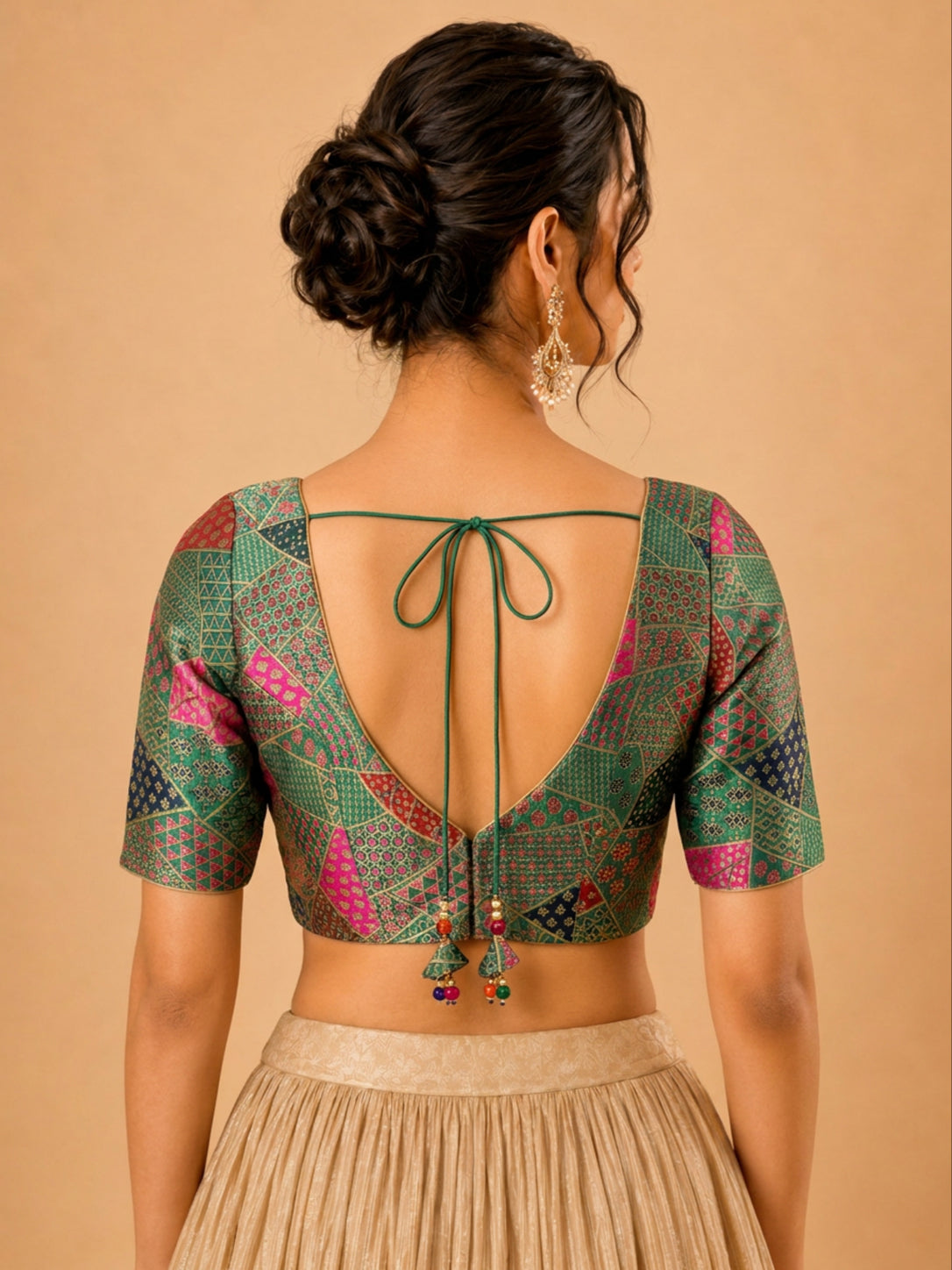 Multi Weaved Jaquard V Neck Blouse