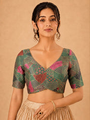 Multi Weaved Jaquard V Neck Blouse