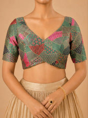 Multi Weaved Jaquard V Neck Blouse