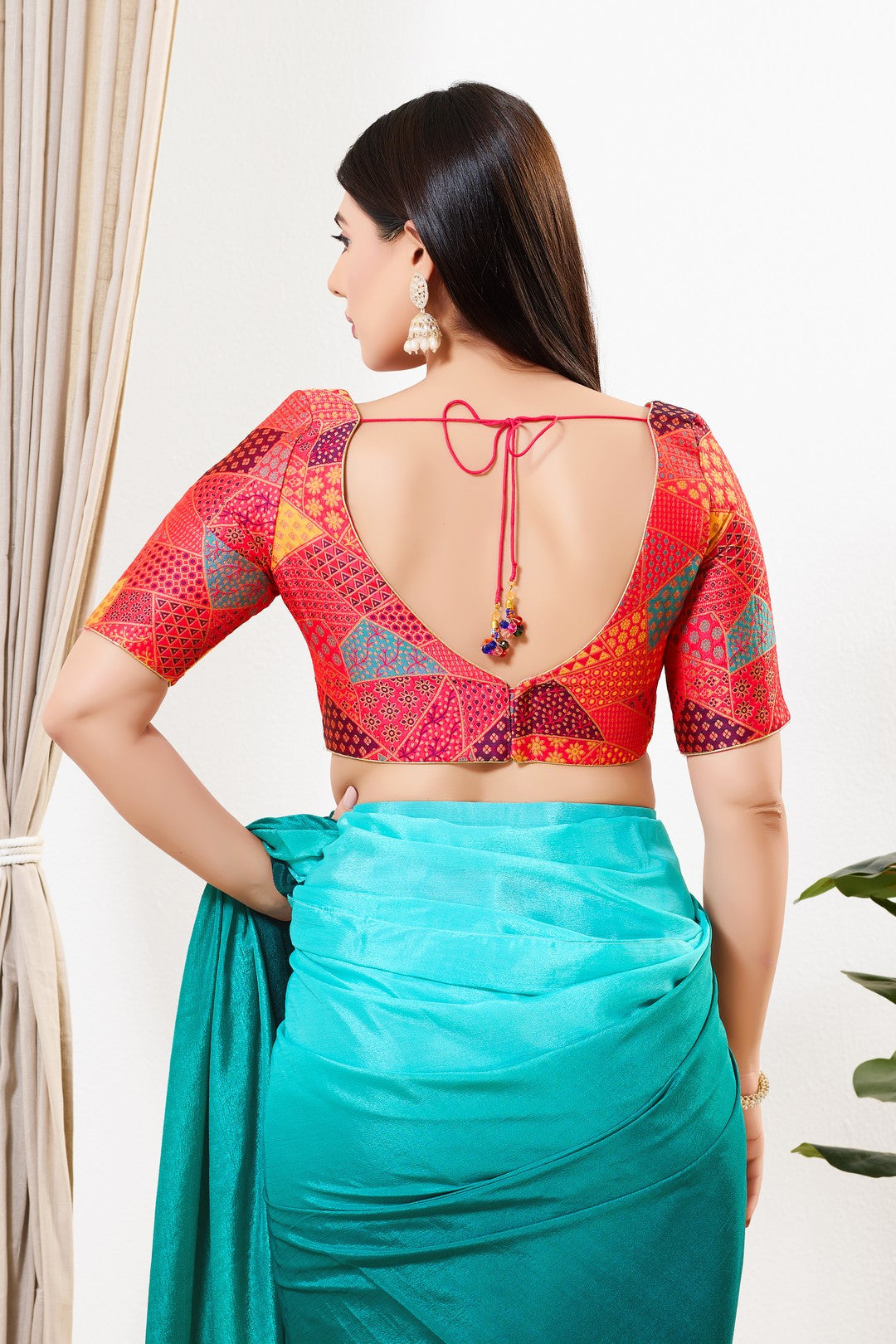 Multi Weaved Jaquard V Neck Blouse