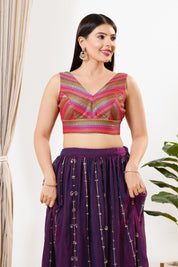 Brocade Multi Matching Lines Blouse