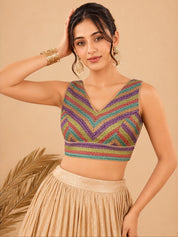 Brocade Multi Matching Lines Blouse