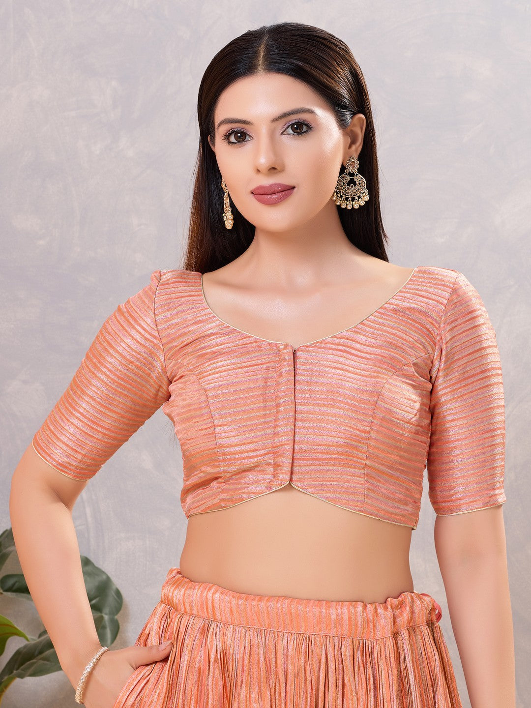 Tissue Striped Paan Neck Blouse