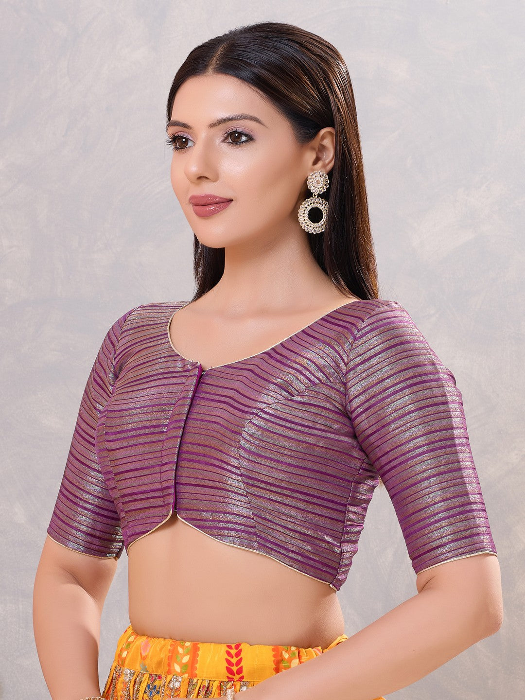 Tissue Striped Paan Neck Blouse
