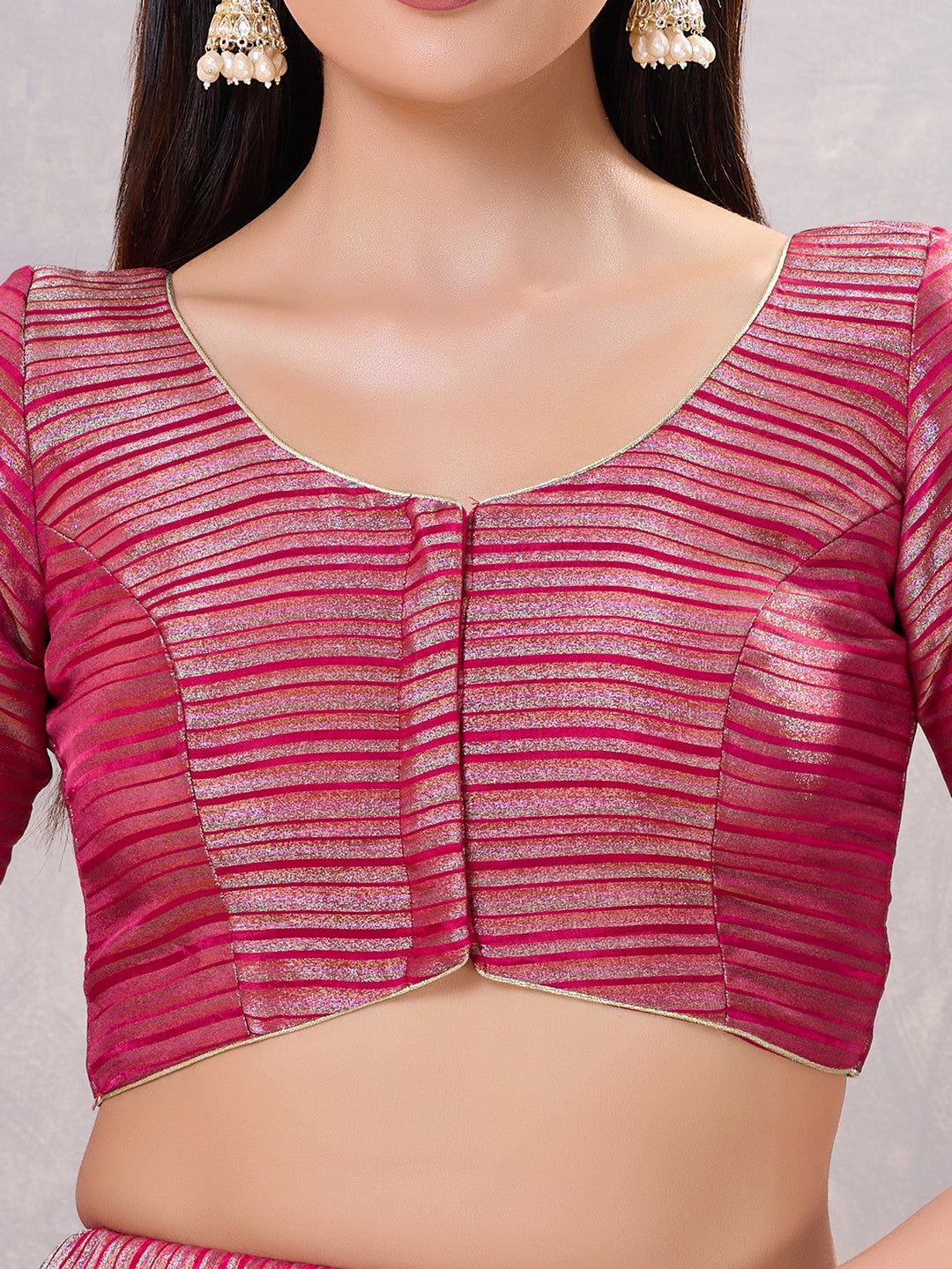 Tissue Striped Paan Neck Blouse