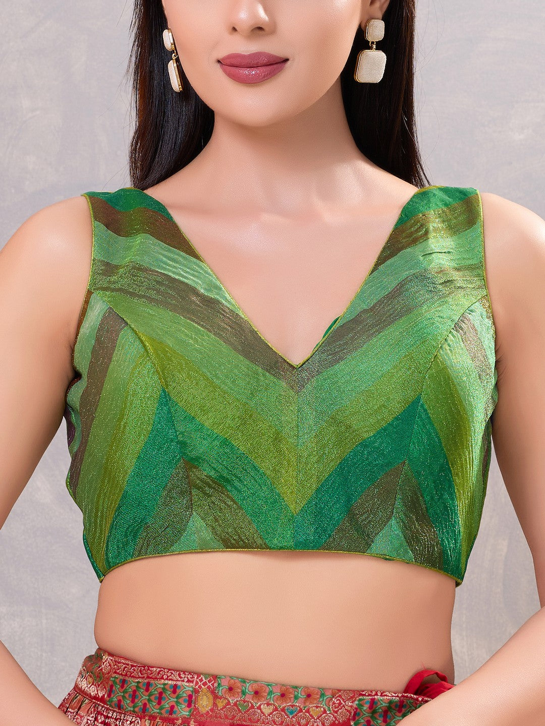 Tissue Stripe Zigzag Pattern Sleveless Blouse
