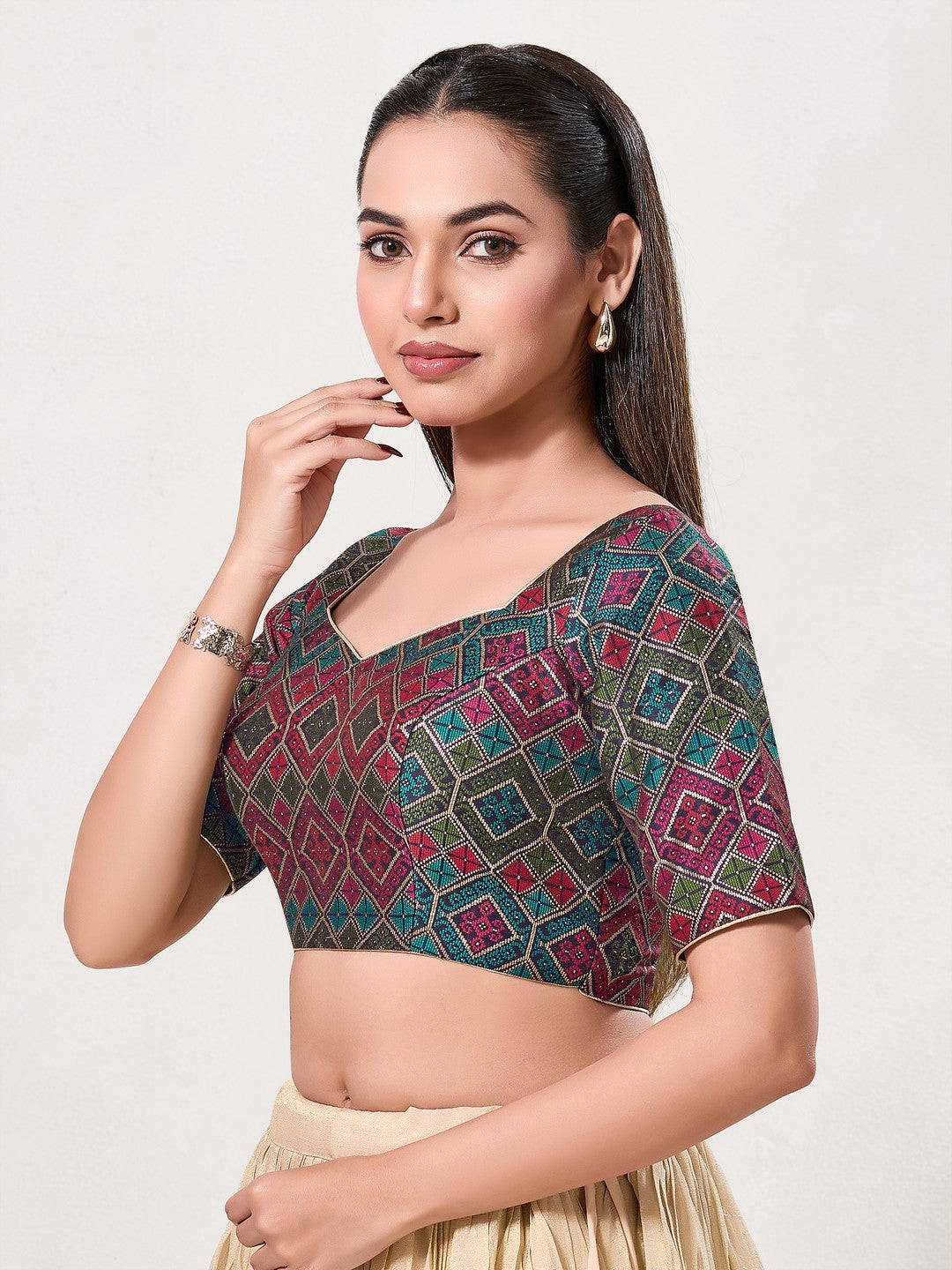 Diamond Brocade Multi Sweetheart Neck Blouse
