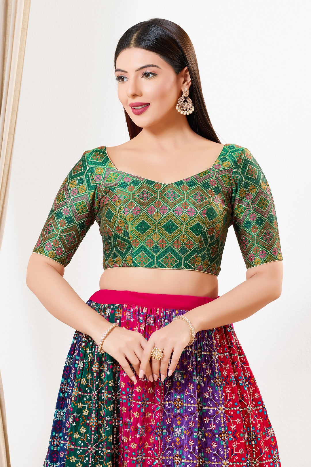 Diamond Brocade Multi Sweetheart Neck Blouse