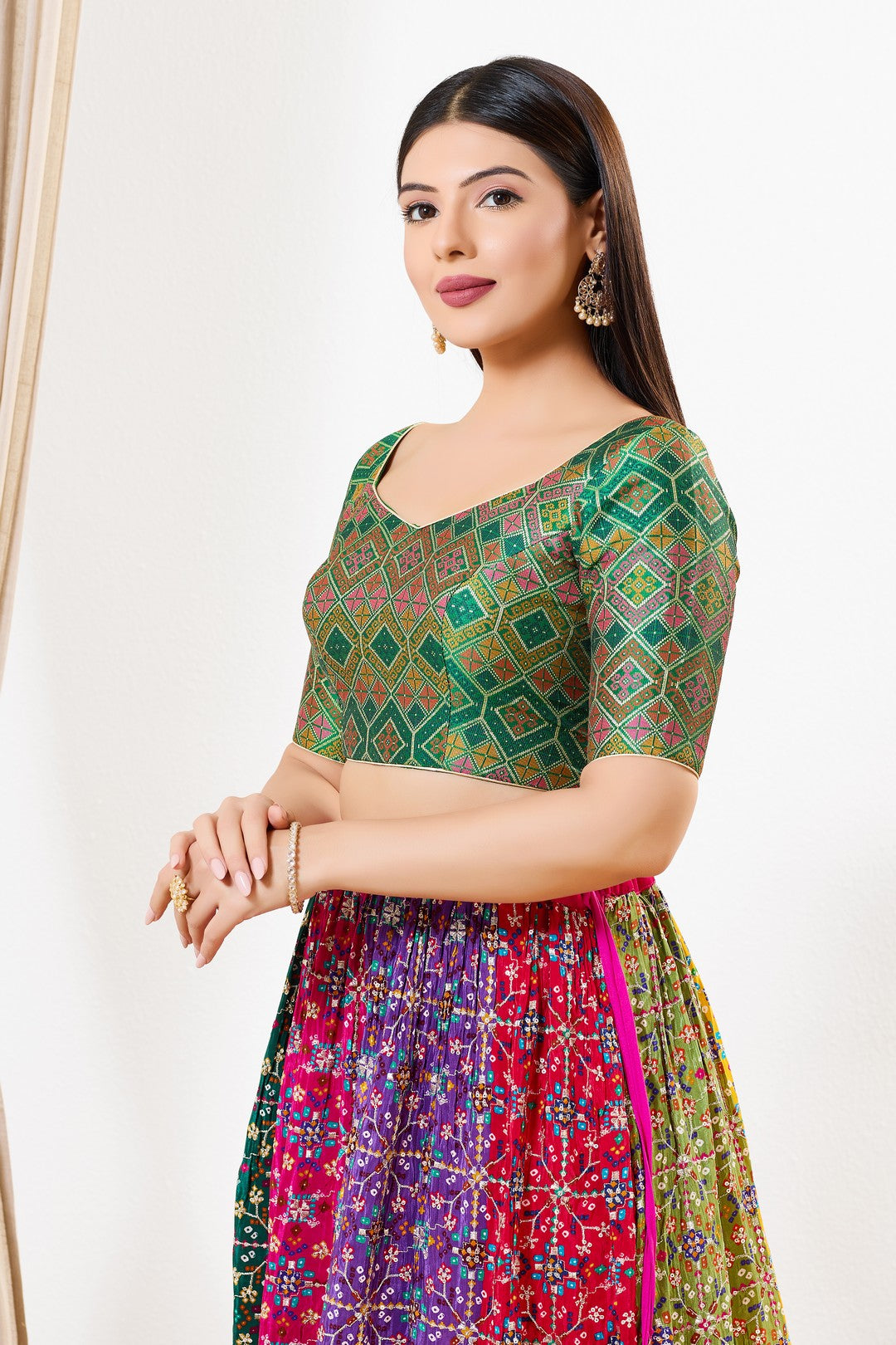 Diamond Brocade Multi Sweetheart Neck Blouse