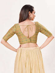 Jaquard Weaved V Neck Patcg Blouse