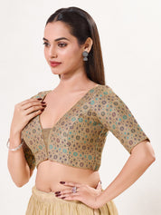 Jaquard Weaved V Neck Patcg Blouse