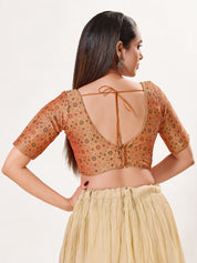 Jaquard Weaved V Neck Patcg Blouse
