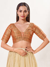 Jaquard Weaved V Neck Patcg Blouse